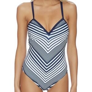 Nautica NWT Seabrook Stripe Soft Cup Spliced One Piece Swim Suit Navy Stripe XXS